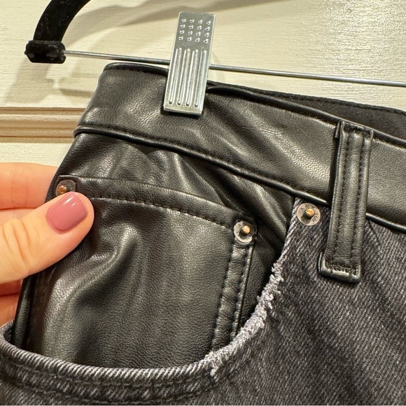 Abercrombie Black Loose High Rise Jean‎ 31 Tall Black Leather Grunge Full Length - Picture 7 of 14